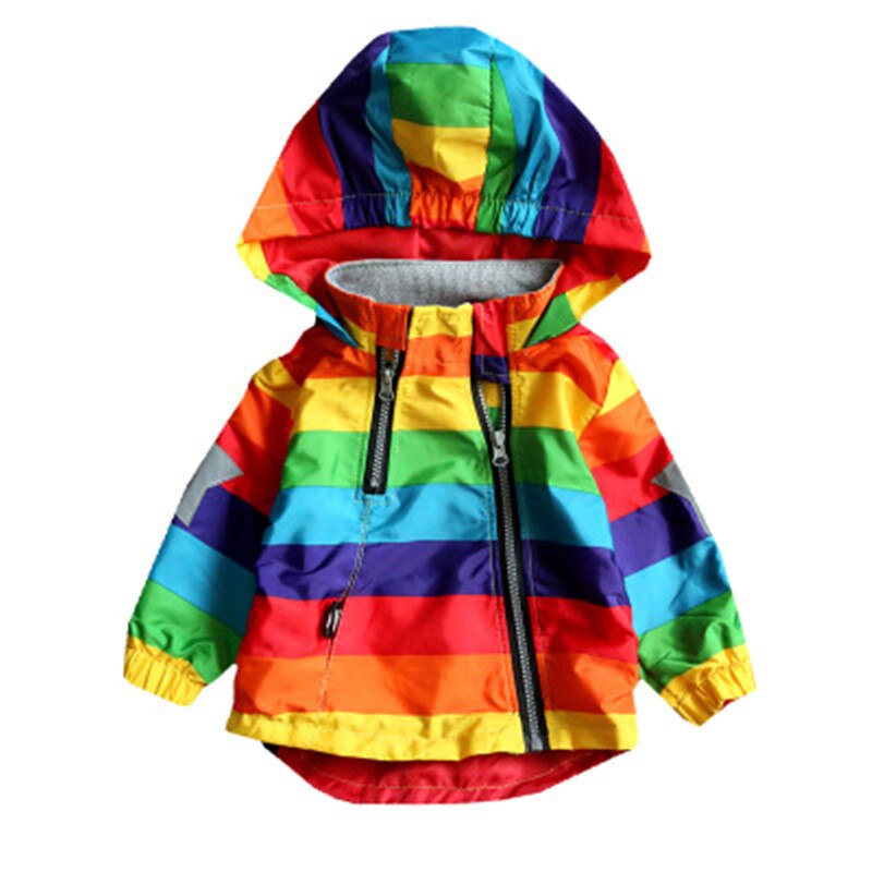 Baby Boys Girls Rainbow Coat Hooded Sun Water Proof Children's Jacket Rainbow Stripe Jacket Long Sleeves For Kids Clothes: 24M