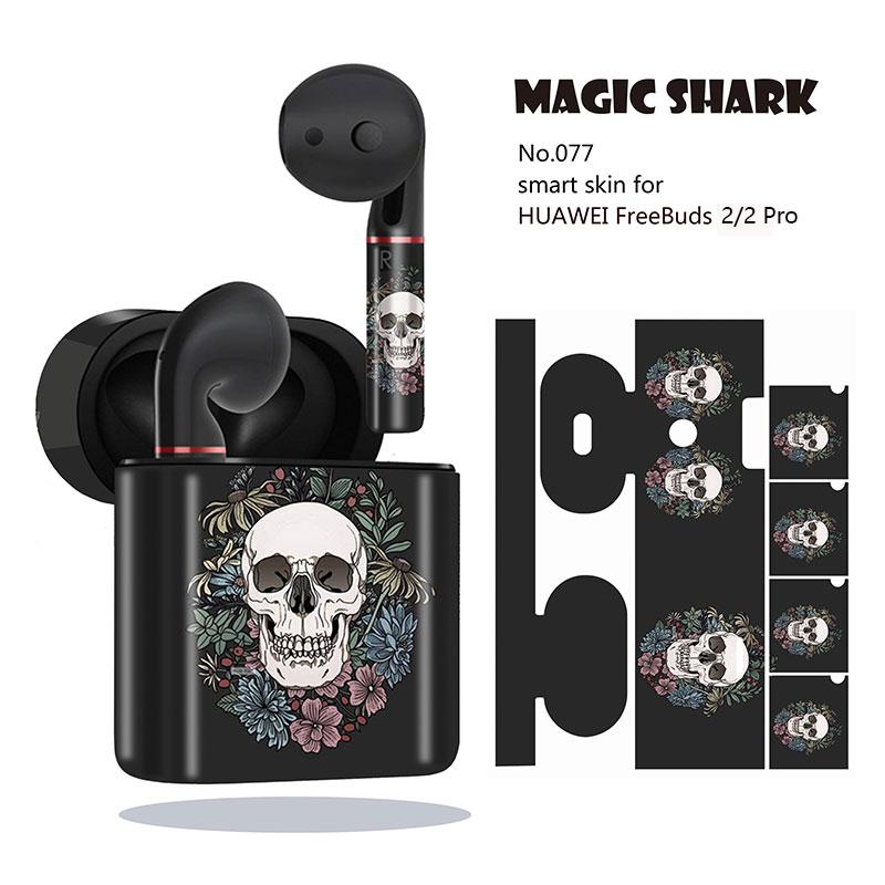 Magic Shark fajne Punk czaszka szkielet Motor Rider Rose pcv skrzynki pokrywa Wrap naklejka dla HUAWEI Freebuds 2 i 2 Pro: 077