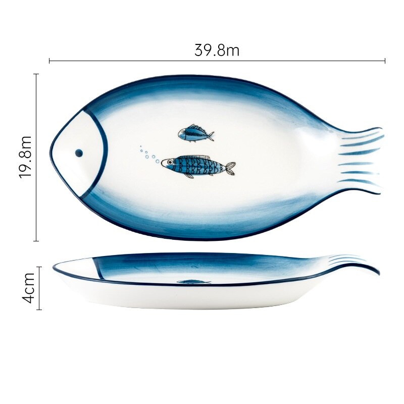Nordic Ceramic Plate Household Large Fish Plate Rectangular Plate Shallow Plate Vegetable Plate Cartoon Tableware: 15.5 inches