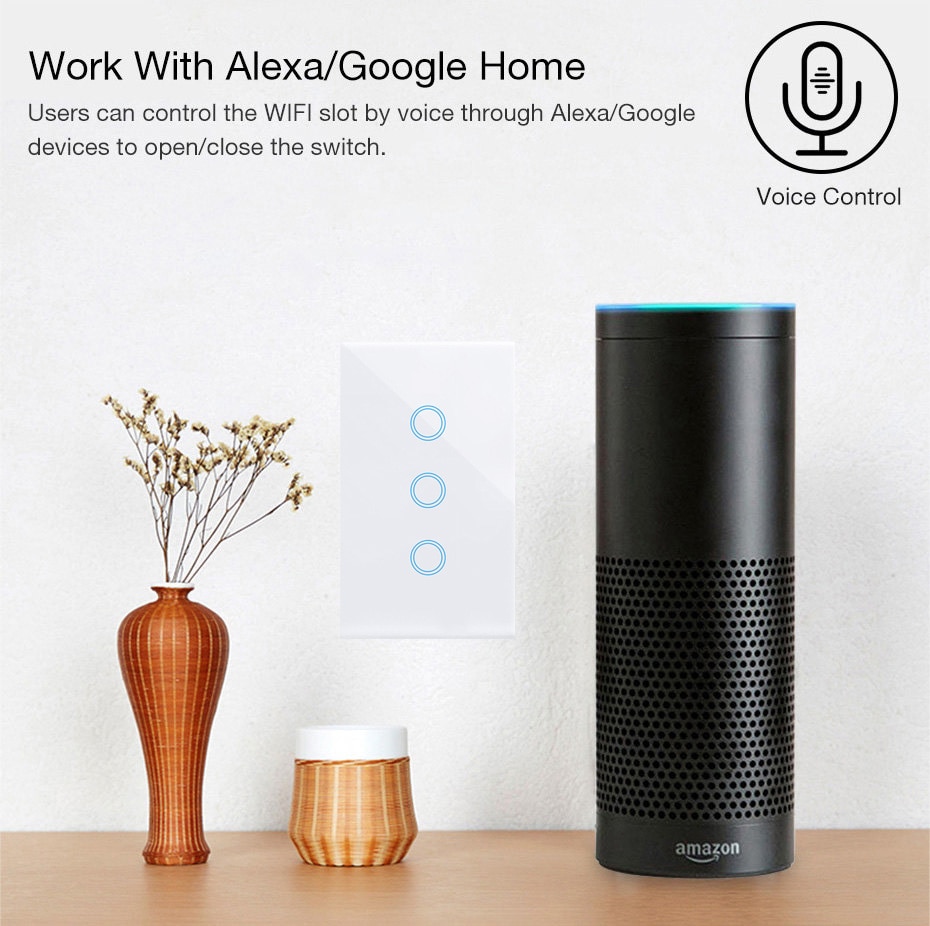 WIFI smart touch switch supports APP smart life remote control US standard 1/2/3gang 100-250V control light switch