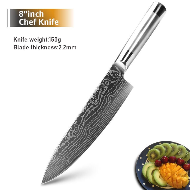 Knife Set Chef Santoku Japanese Knife 7CR17 440C High Carbon Stainless Steel Utility Bread Slicing Knives: 8inch Chef Knife