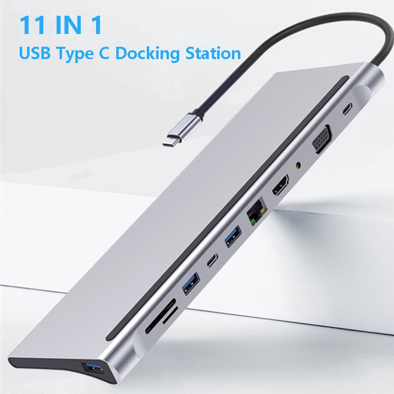 11 en 1 USB Type C Hub adaptateur ordinateur portable Station d'accueil HDMI VGA RJ45 PD pour MacBook HP Lenovo Surface Compatible Thunderbolt 3