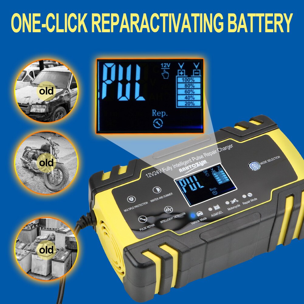 Auto Acculader Volledige Automatische Puls Reparatie 12V-24V 8A Digitale Display Nat Droog Lood-zuur Batterij-Charger Snelle Power Opladen