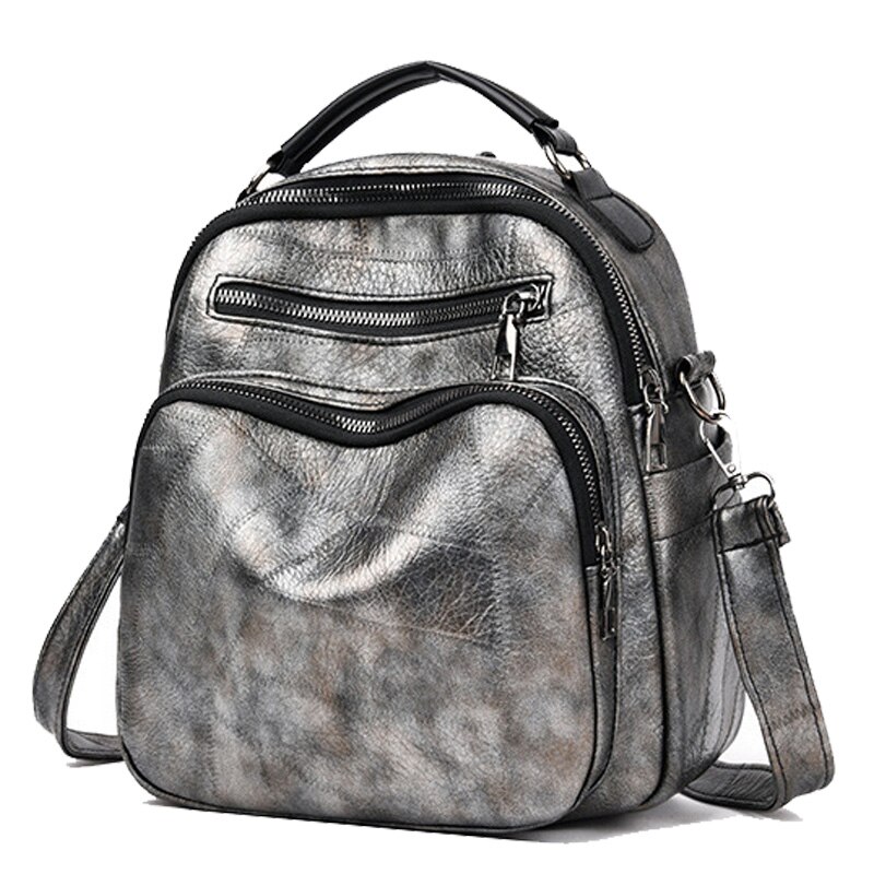 Chuwanglin Multifunktions leder rucksack frauen schule taschen bookbag casual schulter feminine rucksäcke mochila B91609: Grau