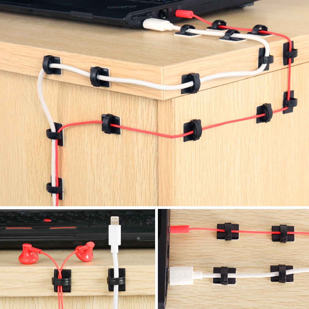 Ganchos adhesivos para cables del coche, 100/50/10 Uds., bobinador de cables, soporte de fijación de cables, organizador de escritorio de gestión, abrazaderas de brida de cables
