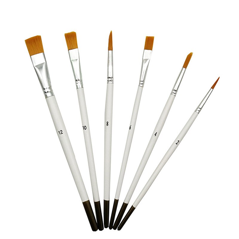 6 unids/set blanco Nylon plano aceite de pintura acrílico pintura pinceles para pintar artista suministros al por mayor de