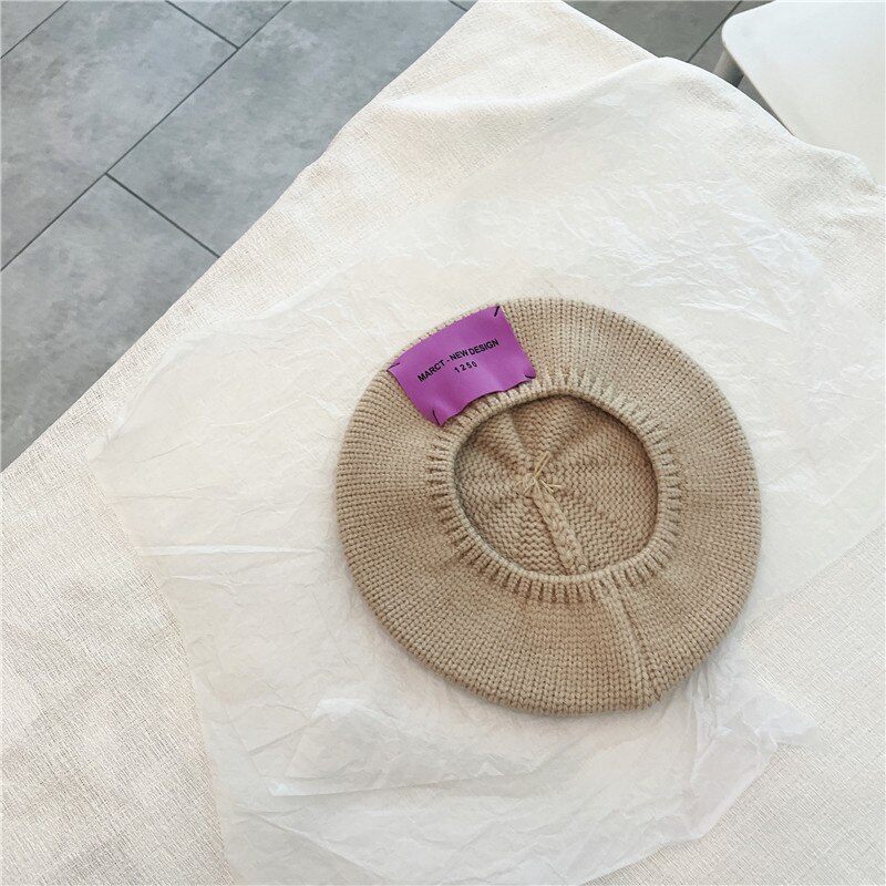Sombrero de lana para niños, gorros de lana para bebés con patrones de letras, gorro estilo boina, cálido, para otoño e invierno, de 2 a 8 años,: Beige