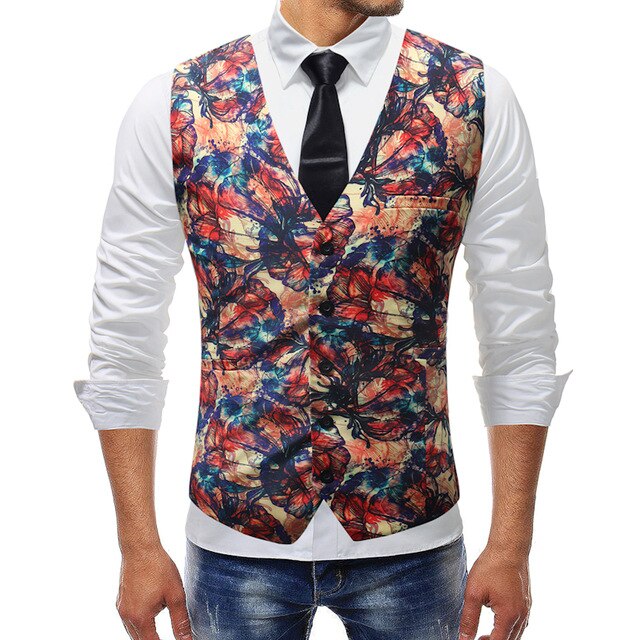 M -5xl heren vest chalecos para hombre heren print bloemen vest casual pak vest vier seizoenen colete masculino: M