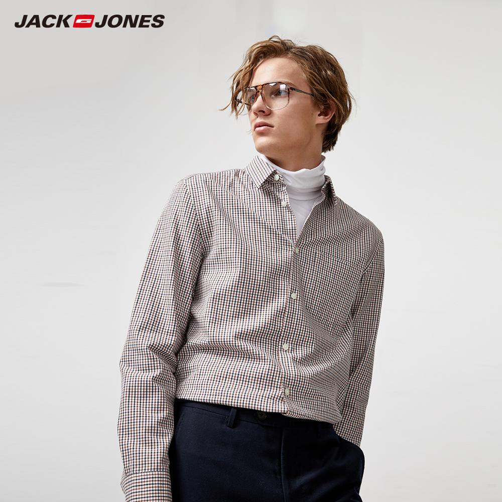 JackJones Men's Comfortable 100% Cotton Business Casual Plaid Long-sleeved Shirt Menswear| 219305502