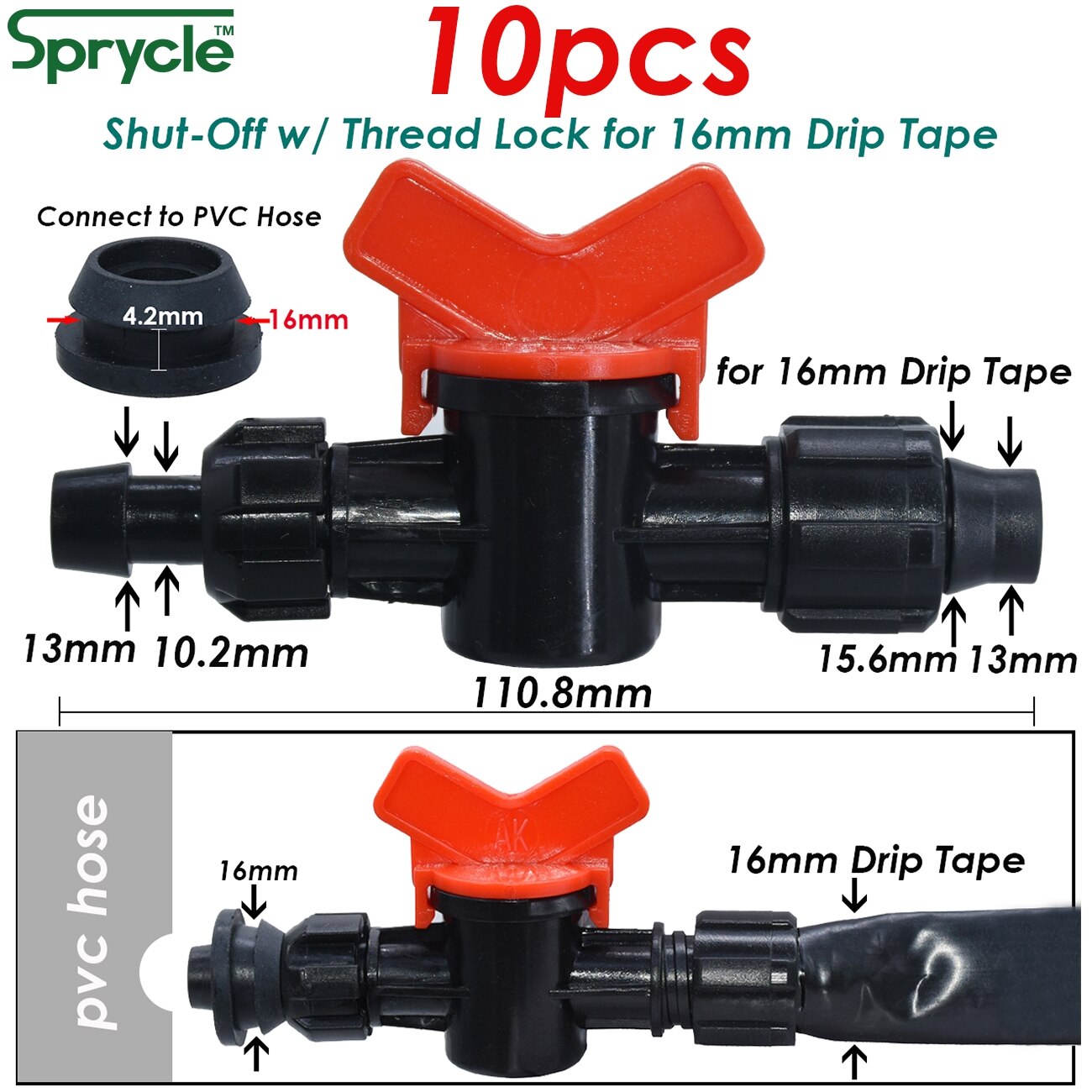 16mm 5/8&#39;&#39; Irrigation Drip Tape Coupling Shut-Off Valve Elbow Tee End Plug Thread Lock Connector Garden Watering Hose Pipe Joint: SPL11-KIT40-10PCS