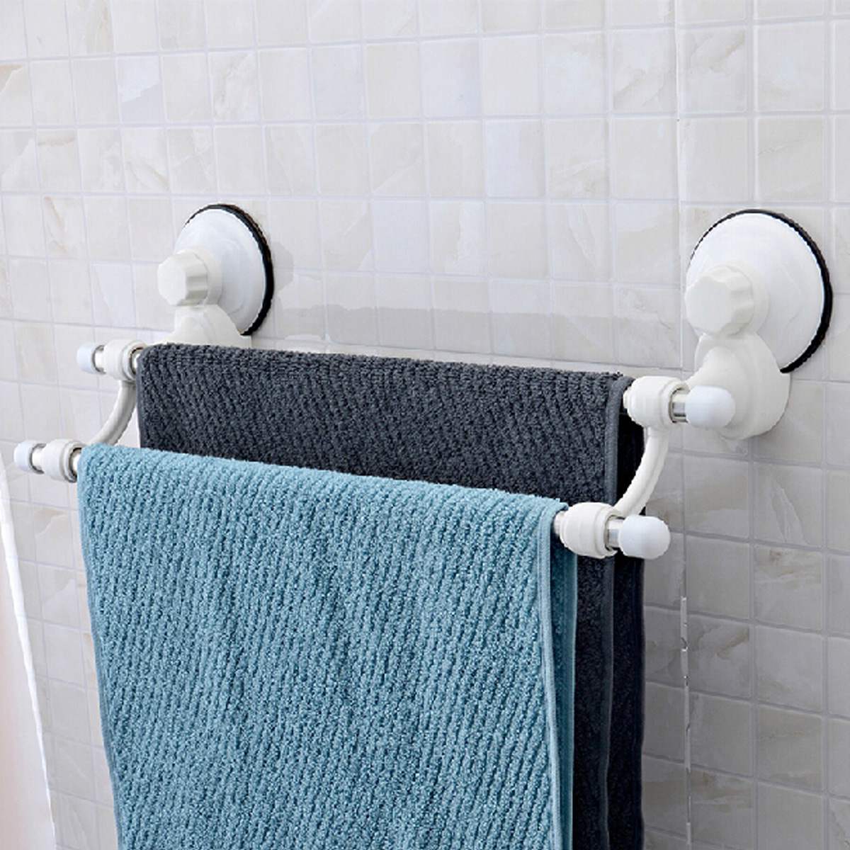 18.5 inch Dubbele Bars Zuignap Handdoeken Rail Houder Magazijnstellingen Wandmontage Rvs Badkamer Organisator Keuken Hotel