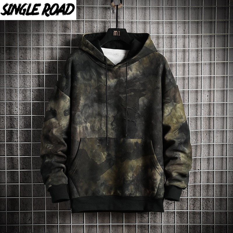 Singleroad oversized herre hættetrøjer mænd vinter varm camouflage sweatshirt hip hop japansk streetwear hættetrøje mænd sweatshirts