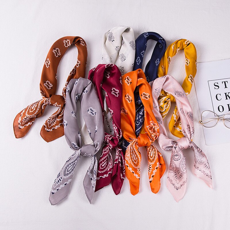 Women Imitation Silk Kerchief Scarves Print Square Neckerchief Office Lady Scarf Muffler Shawl Bag Clothes Accessories