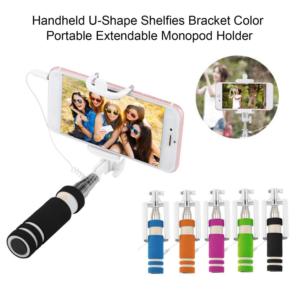 Colorful 14-60cm Mini Extendable Handheld Selfie Stick Wired Remote Shutter Monopod For iphone For huawei For Samsung