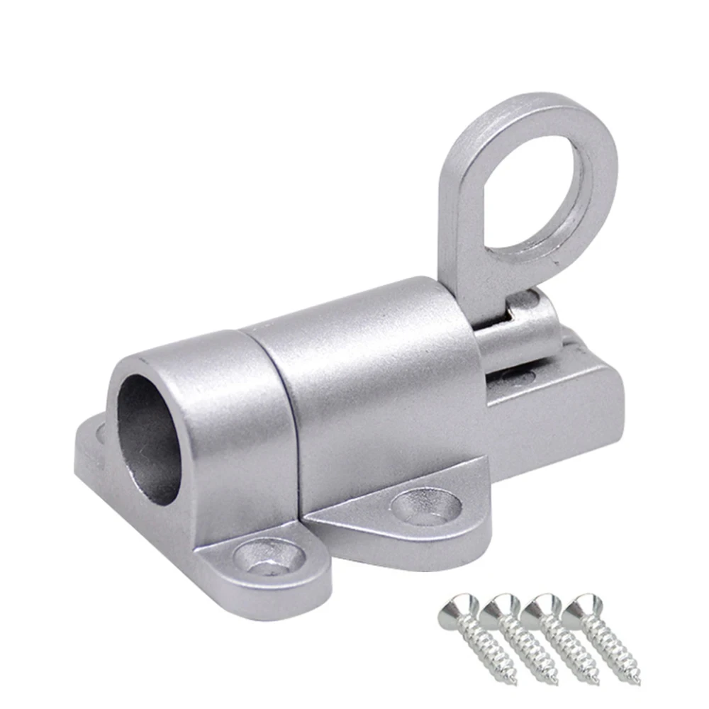 Aluminum Alloy Black/Gray Window Gate Security Pull Ring Spring Bounce Door Bolt Automatic Latch Lock Black Grey Window: Silver