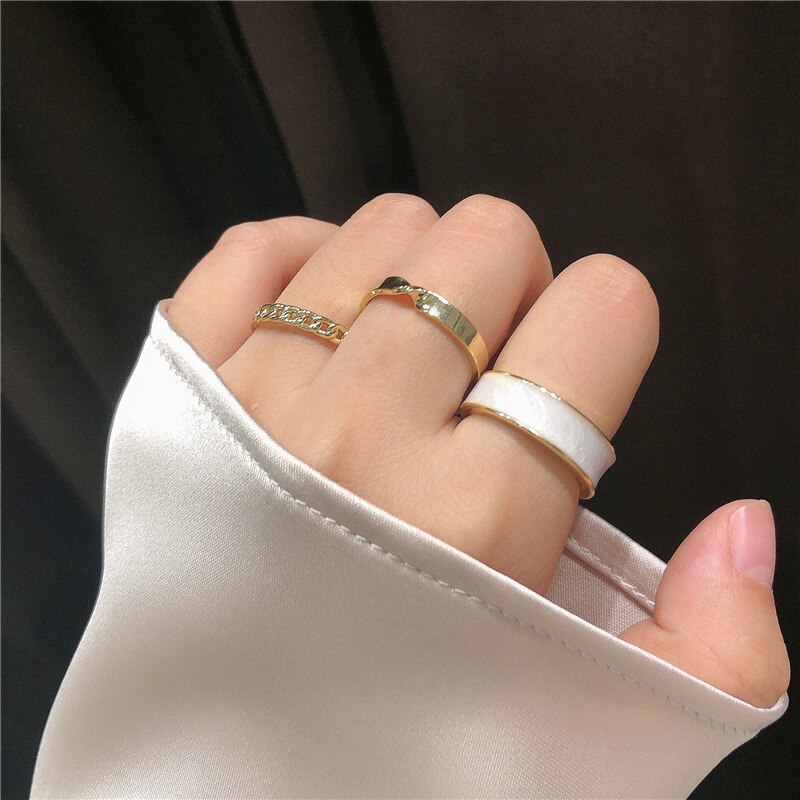 3 teile/satz Böhmischen Weiß Emaille Runde Metall Ring setzt Geometrische Twist Offene Einstellbare Ringe setzt für Frauen Mädchen Schmuck