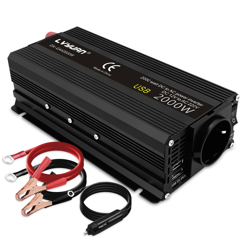 Bilomformer 12v 220v strøm 500w/1500w/2000w omformer 2 usb eu-uttak webasto 12 volt autoinverter 12v 220 v transformator solenergi