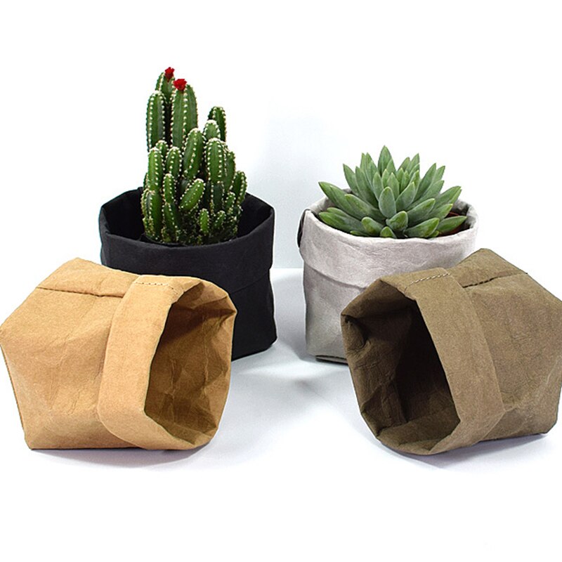 Flower Pot Kraft Paper Washable Plants Vegetable Grow Bag Succulent Planter Flowerpot Desktop Organizer Storage Bag 35
