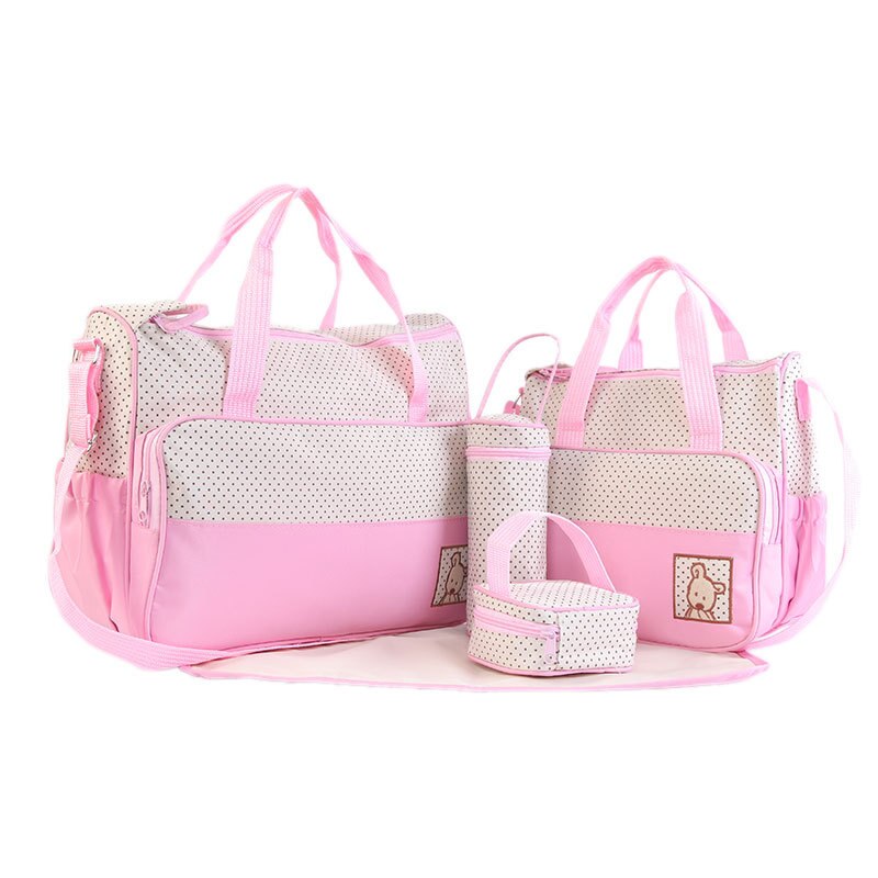 Multifuncational Large Capacity 5Pcs Baby Diaper Bag Shoulder Bags Organizer For Mummy Maternity Baby Bag For Mom Diaper Bag: Pink