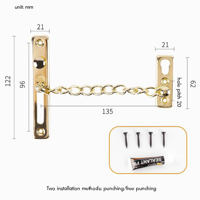 2 Way Install Thick Door Chain Lock with Spring Stainless Steel Door Security Chain Guard, Heavy Duty Latch Lock for Inside Door