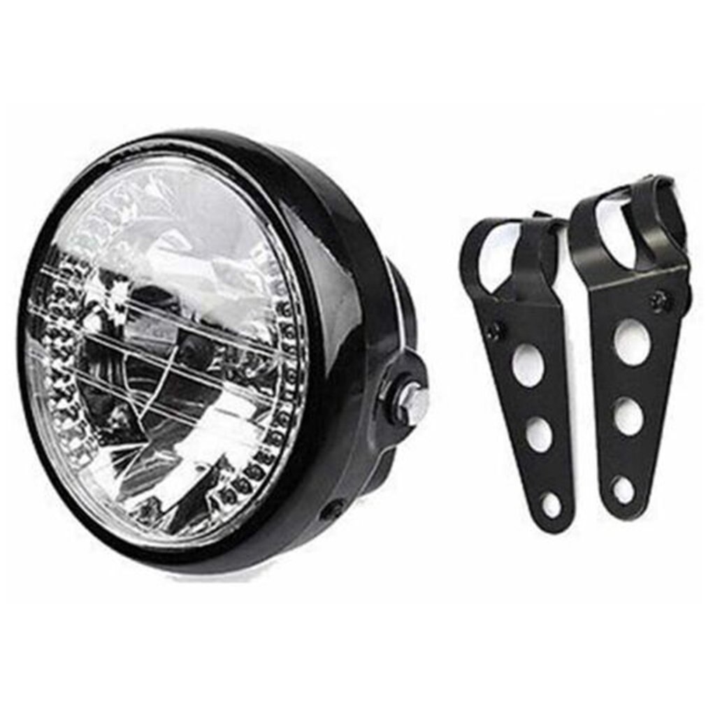 Motorcycle Modified Retro Headlights 7 Inch Angel Ring Headlights Far Near Light Steering Function Headlights: Default Title