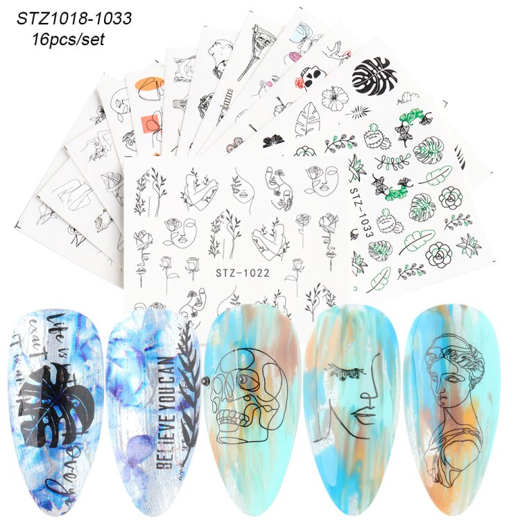 12 Stuks Jaar Stickers Voor Nagels Water Transfer Decals Manicure Art Decoratie Nail Sliders LASTZ892-905: STZ1018-1033 16pcs