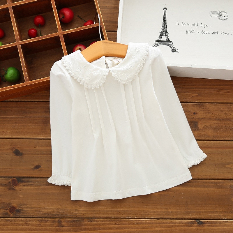 Girls school blouses cotton long sleeve Turn-down Collar kids girls White blouses Toddler children school shirt Clothes AA2890