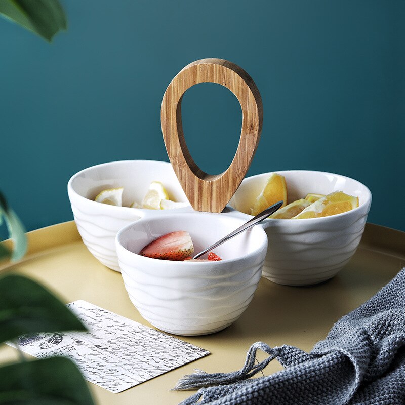 ceramic fruit platter Modern household living room fruit platter Dessert platter Dry fruit inventory Heart platter divided candy