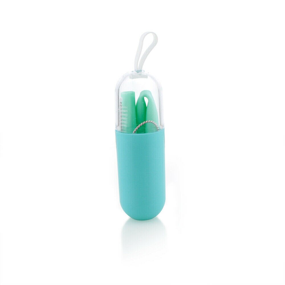Silicone Straw Reusable Folding Drinking Straw with Carrying Case and Cleaning Brush for Travel Home Office Bar Accessories: Green