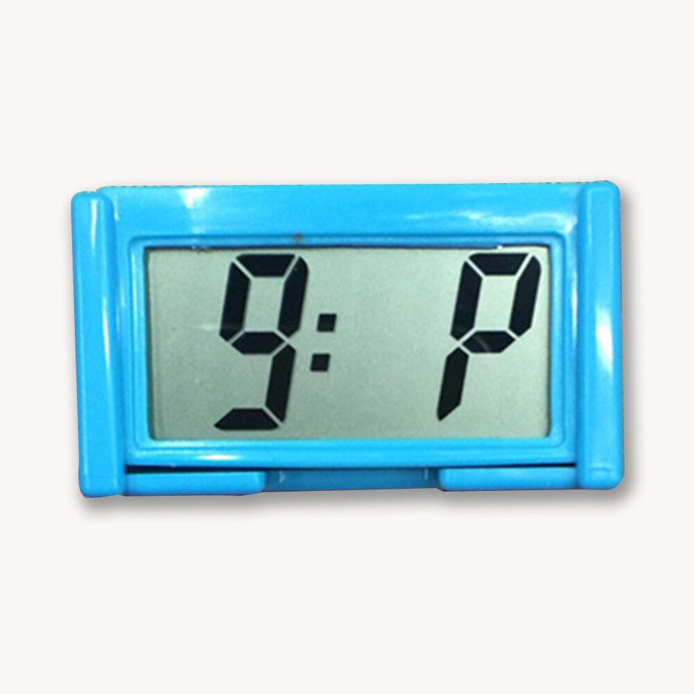 Interior Car Auto Dashboard Desk Digital Clock LCD Screen Self-Adhesive Bracket Plastic Car Clock: Blue