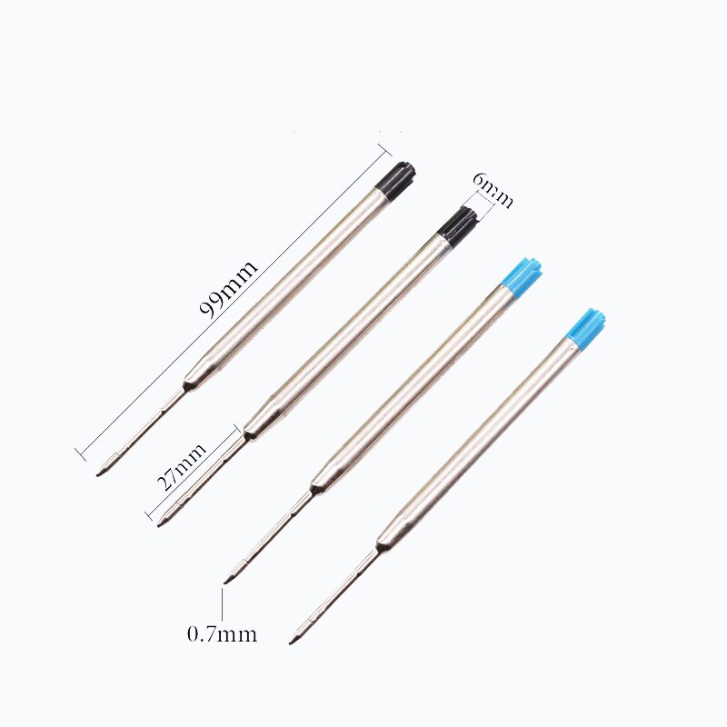 5 Pcs Metal pen refills Universal Standard Style Black and Blue Ink 0.7mm Medium Nib Ball Point Pen Refills