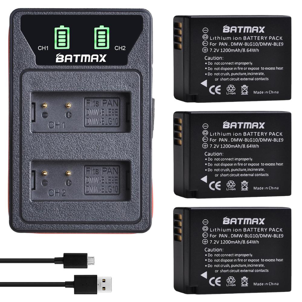 2 batteries DMW-BLG10 DMW BLG10 BLG10e BLE9 + LED avec double chargeur USB intégré pour Panasonic LUMIX GF5 GF6 GX7 LX100 GX80 GX85: 3Pcs set