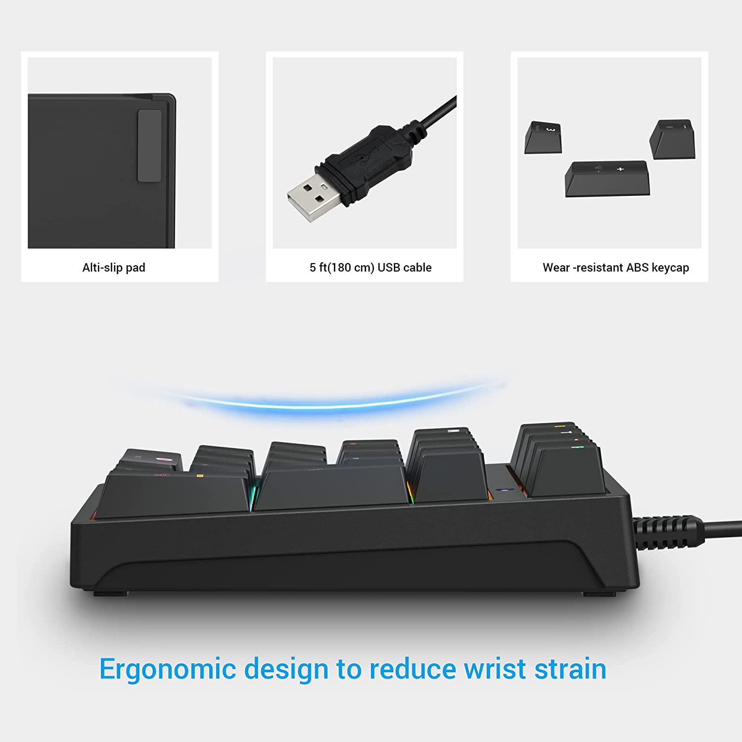 Mechanisch USB bedraad numeriek toetsenbord met RGB LED-achtergrondverlichting 21-toetsen numpad Mechanisch numeriek toetsenbord voor laptop-desktop