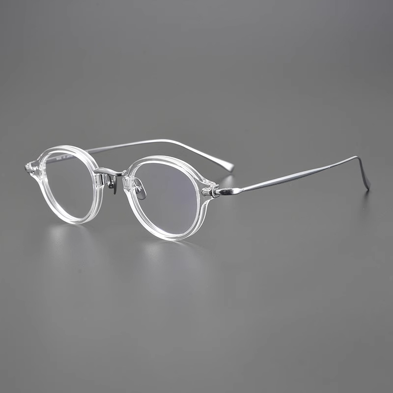 Montura de gafas de titanio de acetato Vintage para hombre, montura de gafas pequeña redonda ultraligera, gafas de de lujo de para mujer: Gris