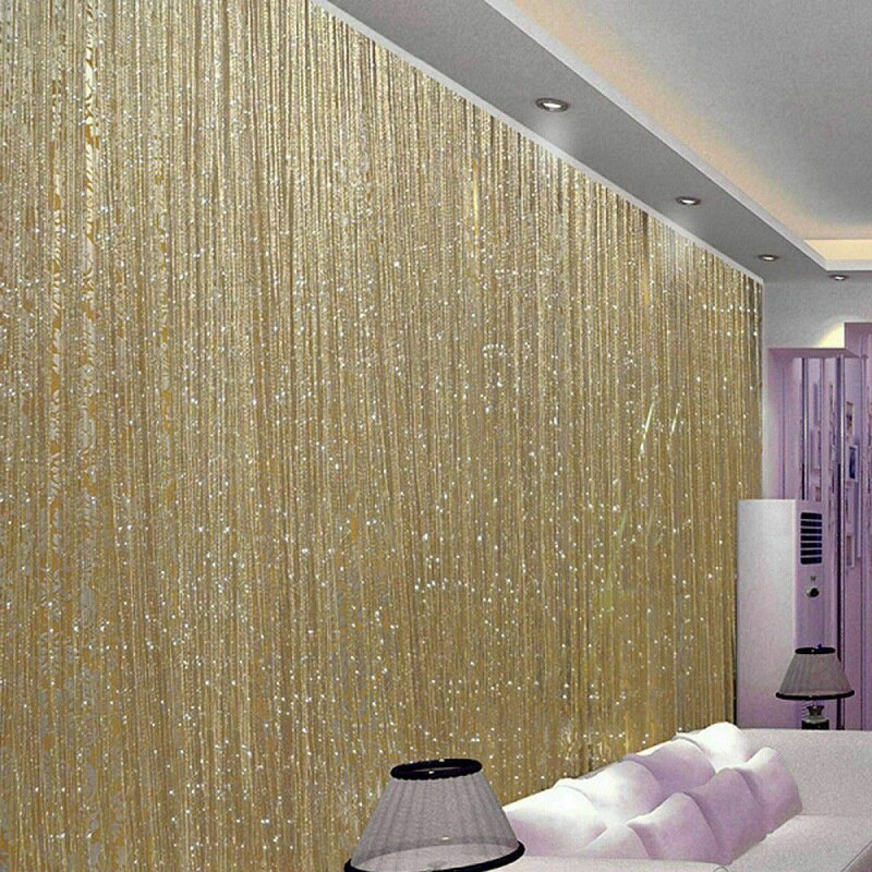 Glitterdraad deurgordijn kralen kamerverdelers kralen franje raampaneel + haak 1*2 meter hoog glanzend kwastje flits zilveren lijn