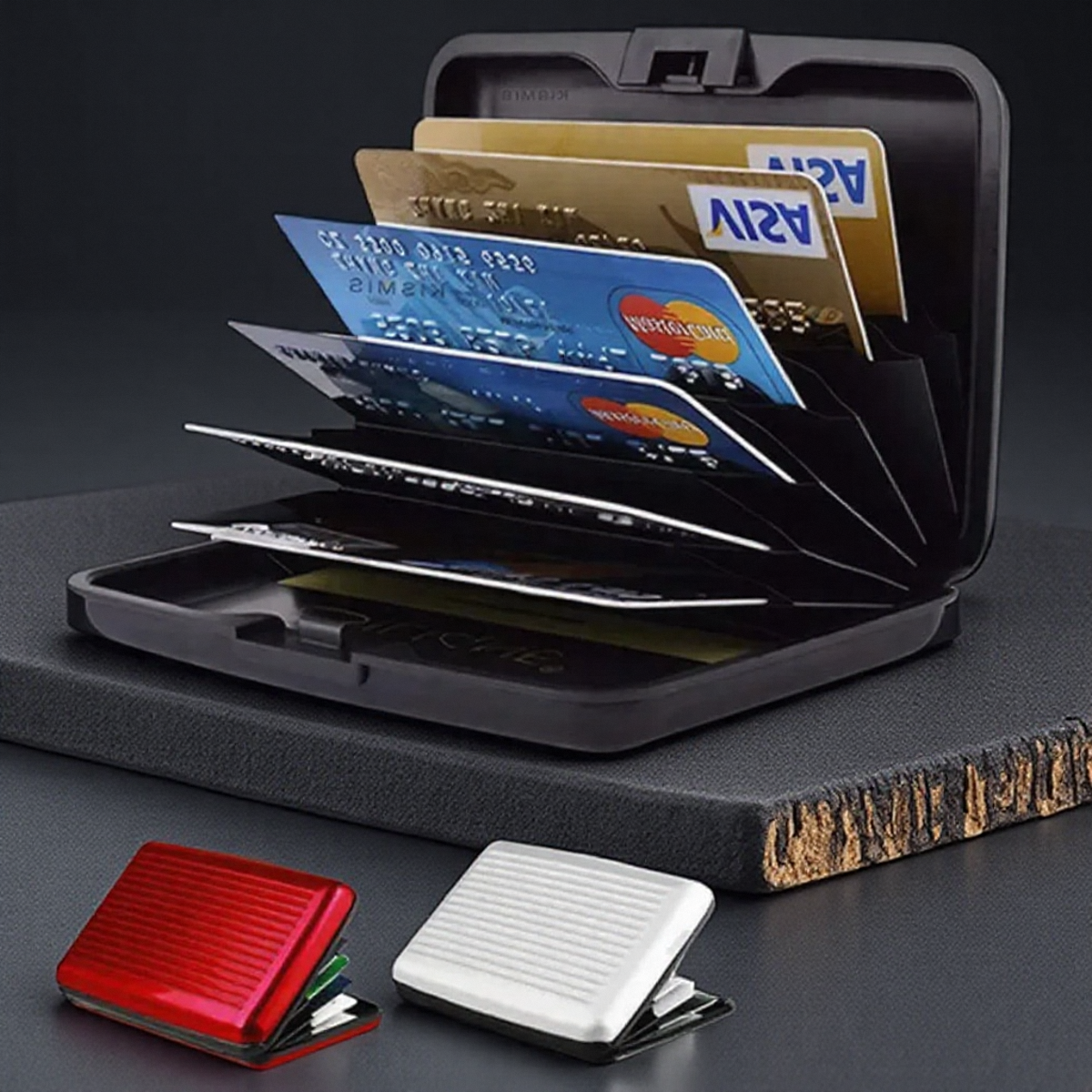 Tarjetero de aluminio con bloqueo RFID para hombre, billetera de Metal antiescaneo, funda rígida delgada, Protector de tarjetas para hombre,