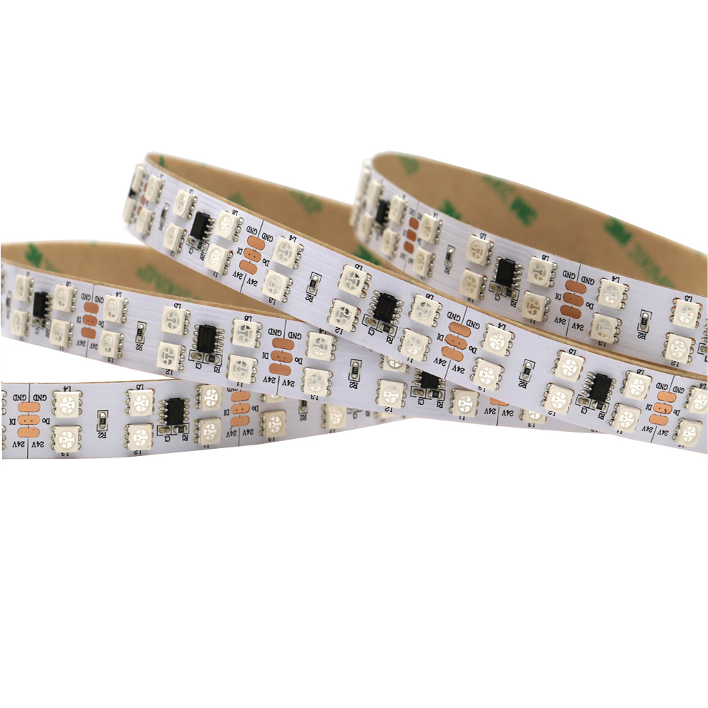 Double Row WS2811 LED Strip, DC12V 120LEDS DC24V 168Leds 5050 SMD RGB Pixel Addressable Digital LED Strip 5M White PCB