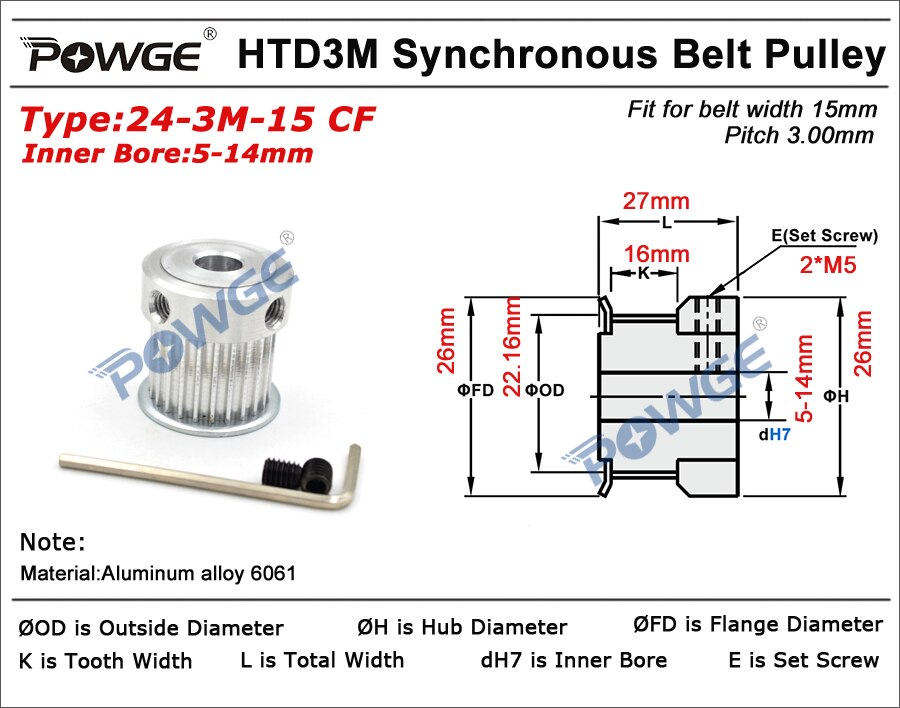 1/2/3/4/5/10pcs 3D Printer Katrol Aluminium AF Type HTD 3M Timing
