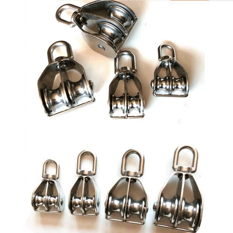 HQ Lifting Wire Rope Chain Pulley Stainless Steel 304 or Marine 316 M15-M100 Eye Swivel Sinlge Pulley Double Sheave Pulley Block