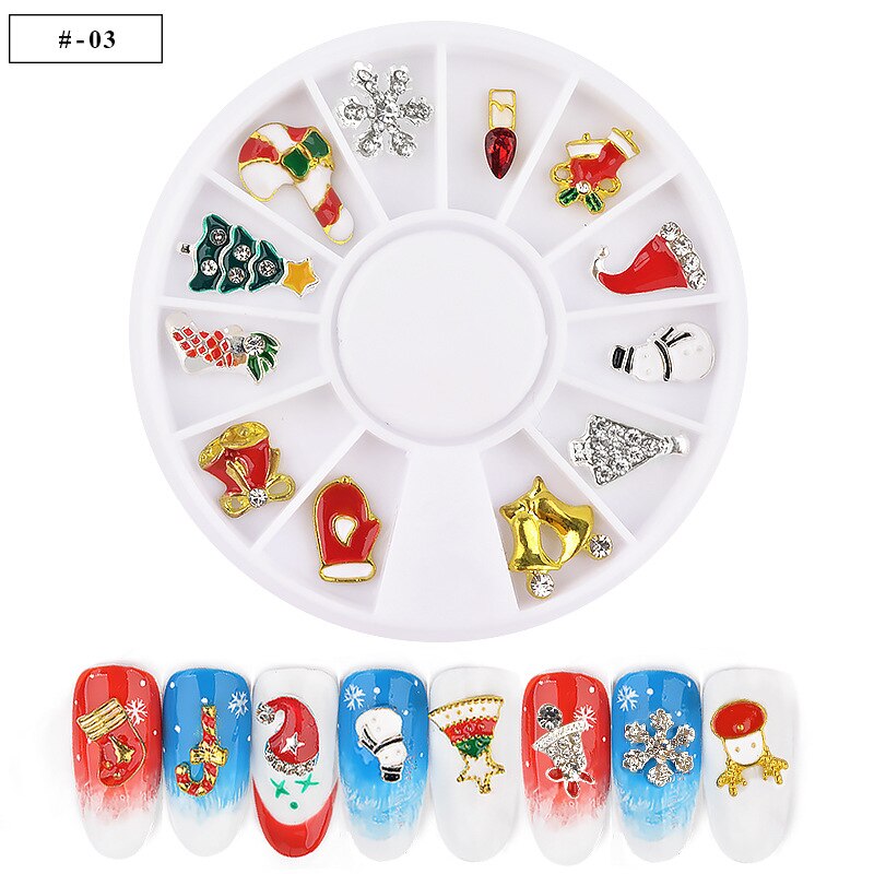 12 stk/hjul metal 3d diamanter nail art julepynt charms negle glitter rhinestones hjul negle forsyninger smykker: 03