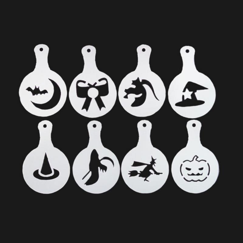 8/16 Pcs Coffee Stencils Fancy Coffee Printing Model Christmas Drawing Mold Valentines Day Drawing Template Cappuccino Mold: Halloween 8pcs