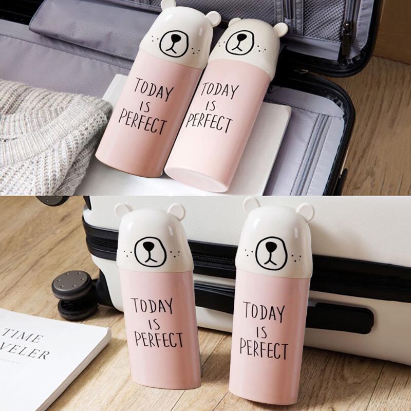 Tandenborstelhouder cartoon beer tandpasta badkameraccessoires met doosje draagbare reis tandenborstelhoes beker badkamer organizer