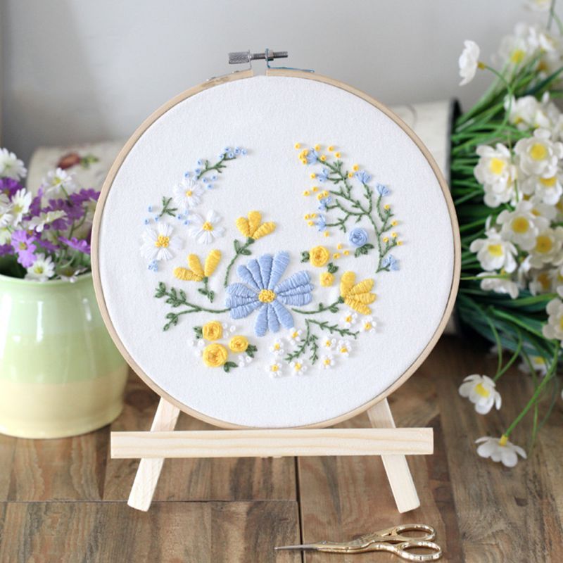 DIY Embroidery For Beginner Flower Pattern Handwork Needlework Cross Stitch Kit Ribbon Painting Embroidery Hoop Home Decoration
