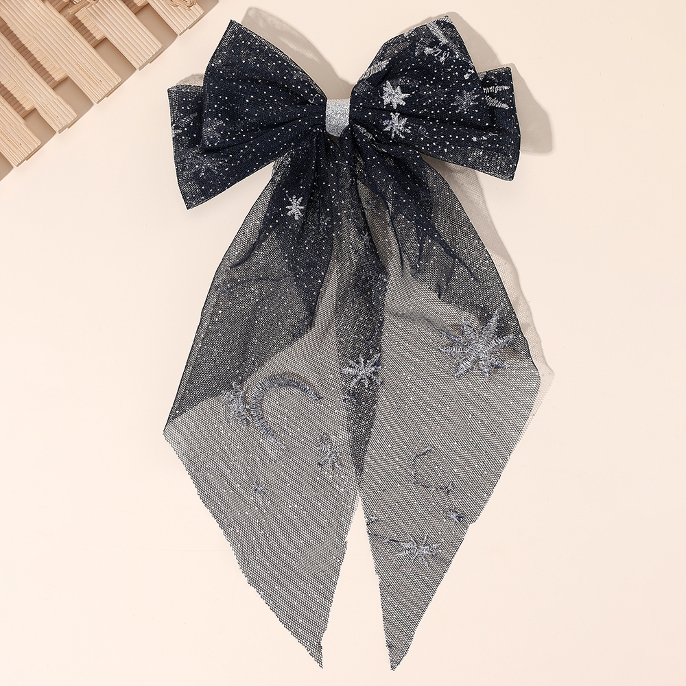 Presilha de cabelo com laço de tule para mulheres, noite estrelada sonhadora, serpentinas longas, estampa de lua, presilhas para festa de meninas, acessórios diários