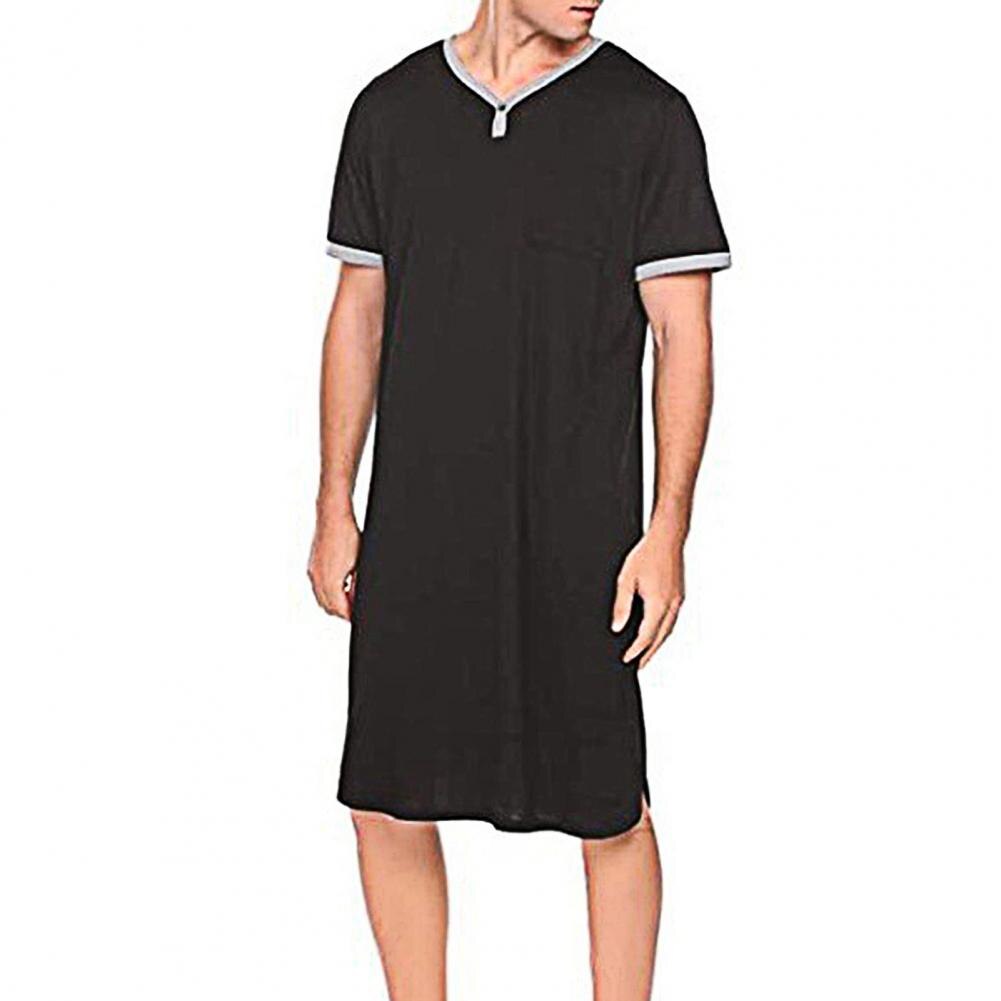 Mannen Ondergoed Korte Mouw O Hals Pocket Nachthemd Losse Nachthemd Knielange Nachtjapon Effen Kleur Homewear Mode Gewaden