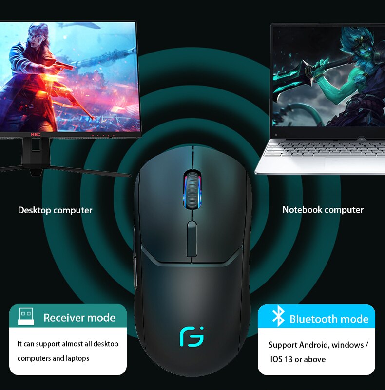 Genopladelig trådløs bluetooth 5.0 2.4g modtager 2400 dpi dual mode computermus bærbare støjfri mus til pc laptop