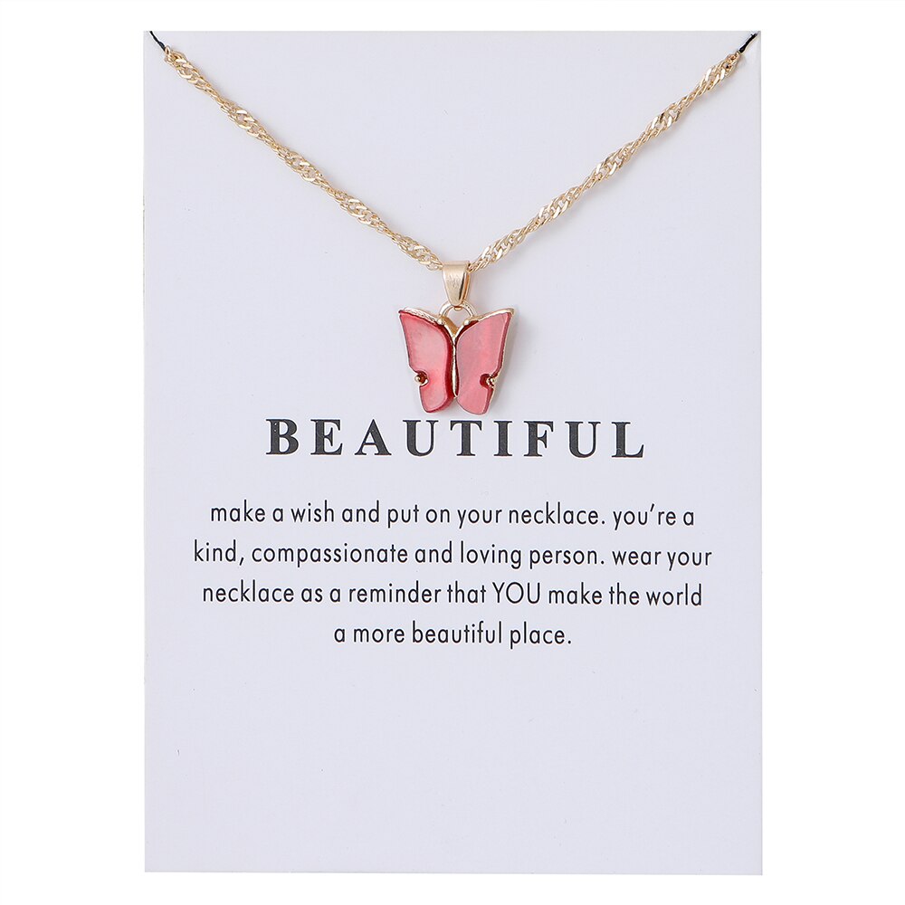 Cute Butterfly Pendant Necklace for Women Jewelry: white card red