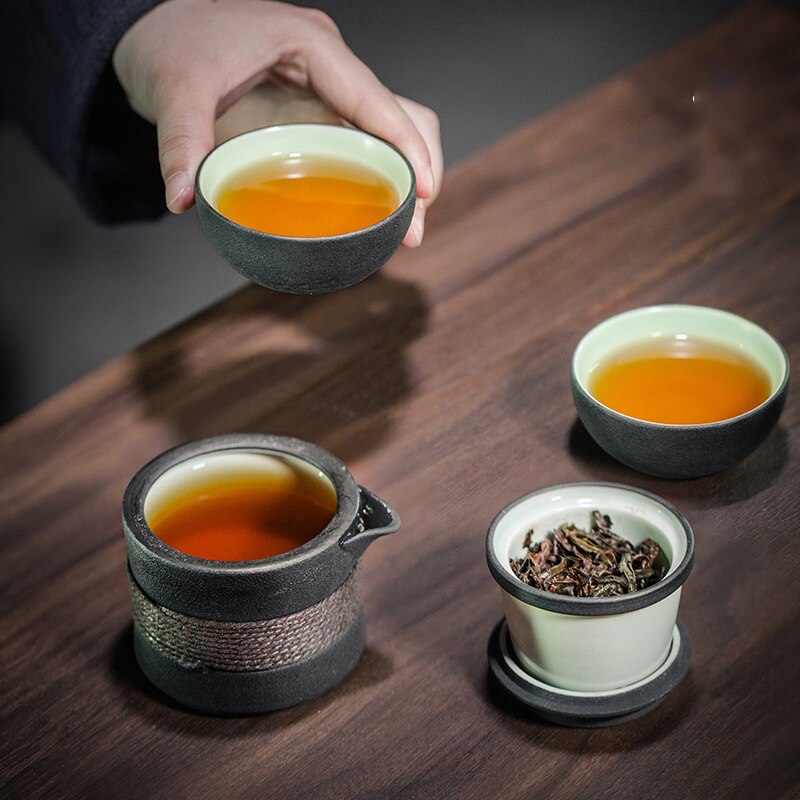 Portable Teapot Tea Cup Set Travel Tea Set Home Office Ceramics One Pot Two Cups Simple Tea Set