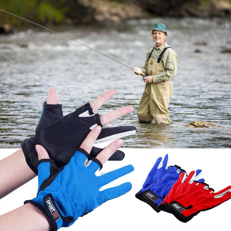 1 Pair ANTI-SLIP 3 Low Fingers Cut Fishing Gloves Gear Skidproof Protect