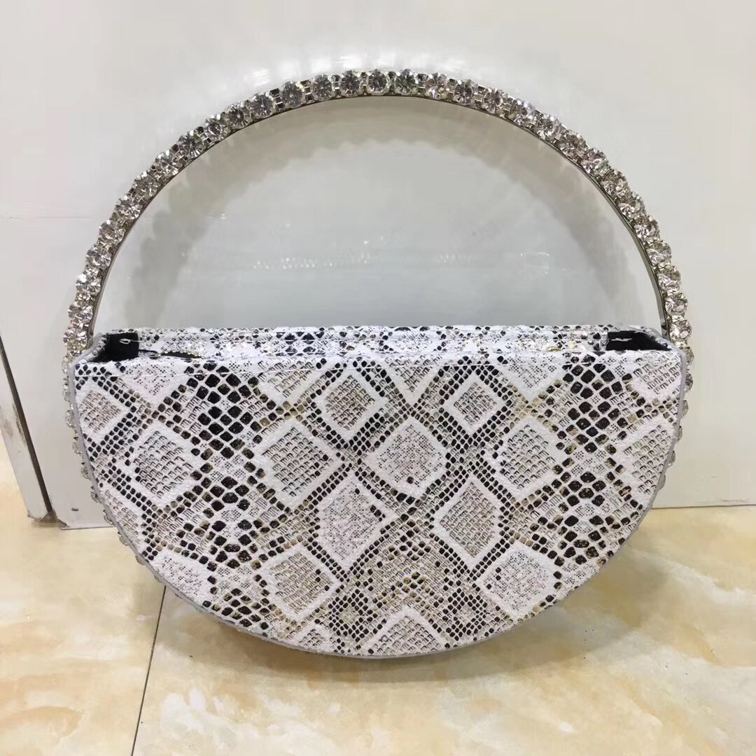 Bolso de noche Circular con diamantes de imitación para mujer, bolsa de mano con asa redonda, colorida, PARA CENA: white snake skin